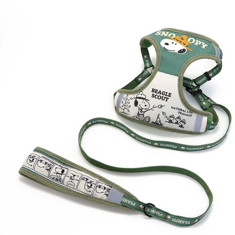 Snoopy Dog Harness Lead Harness & Lead | Cute Dog Harness Beagle Scout 50th Anniversary Reflective Mesh Lining Green Night Walks One Piece Stylish