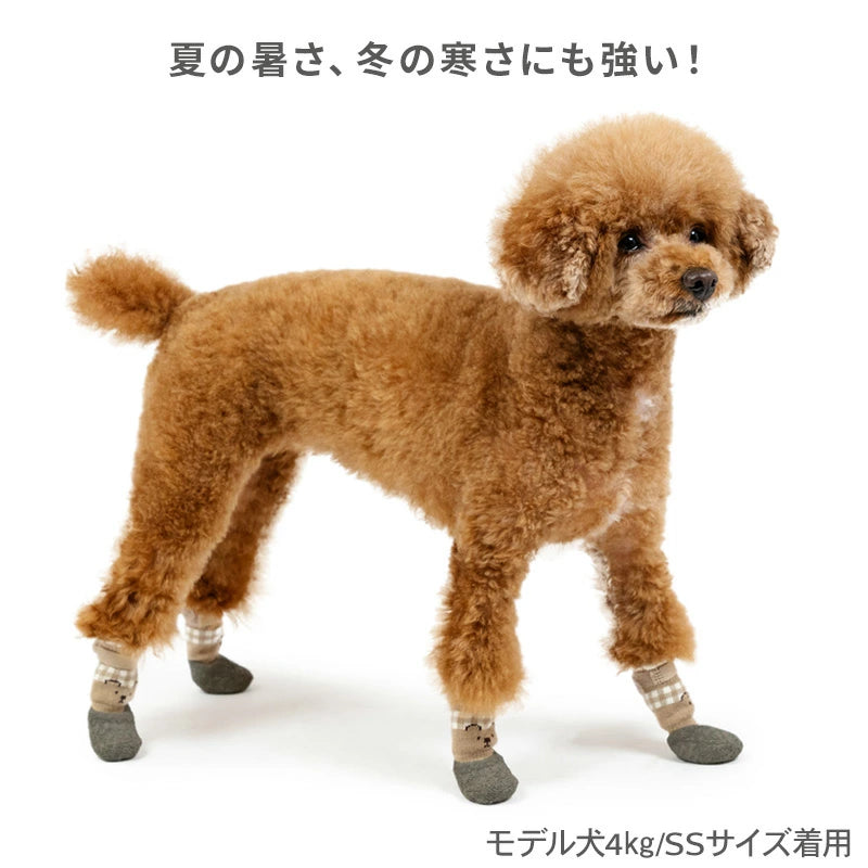 Bear-themed Dog Socks, Fit Shoes for Small and Medium Dogs | Beige, Non-Slip, Stays on, Outings, Walks, Outdoor Shoes, Non-Slip Rubber, Soft, Protects Paws, Prevents Dirt, Disaster Evacuation