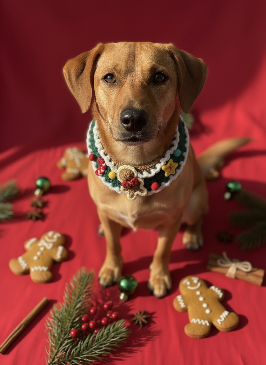 Handmade Xmas Bandana with Gingerbread Man