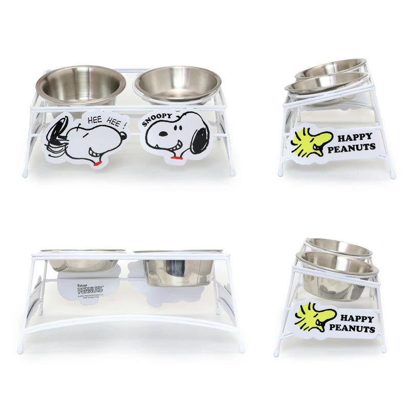 Snoopy Woodstock Dog Dish Wire Food Plate Small 2 Pieces | Double Food Bowl with Stand 2-Row Food Stand Character Gift Food Stand