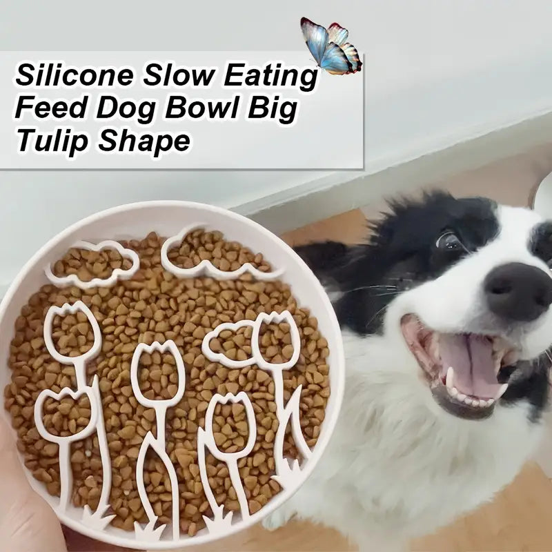 Tulips-Shaped 3-in-1 Pet Slow Food Bowl Silicone Licking Mat and Puzzle Feeder