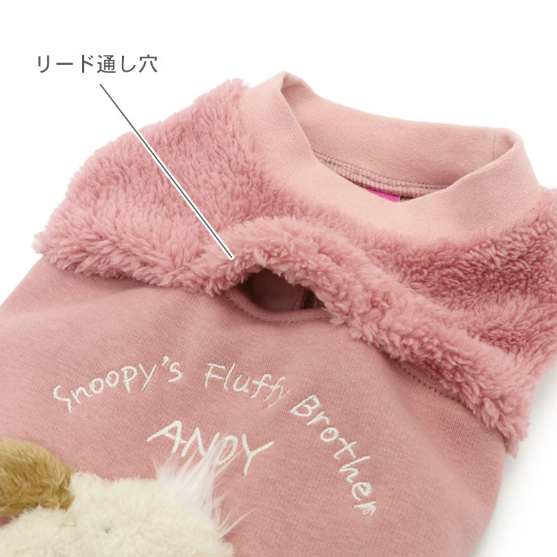 Snoopy Andy Dog Clothes Spring Side Open Sweatshirt Easy to Wear Small Dog Pink | Autumn/Winter Harness Lead Hole Layered Look Going Out Walking Stylish Cute Girl