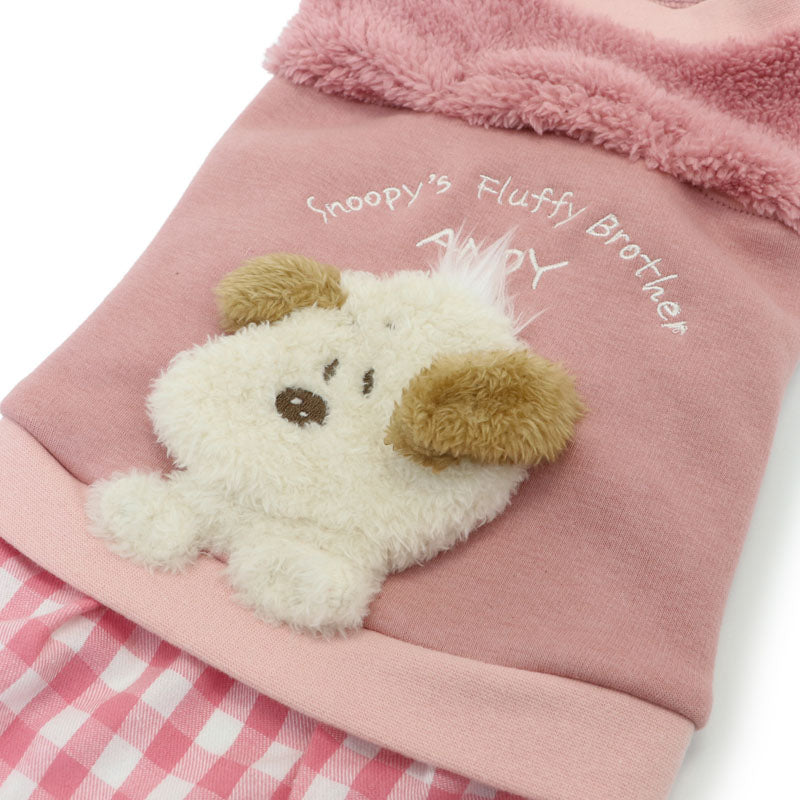 Snoopy Andy Dog Clothes Spring Side Open Sweatshirt Easy to Wear Small Dog Pink | Autumn/Winter Harness Lead Hole Layered Look Going Out Walking Stylish Cute Girl