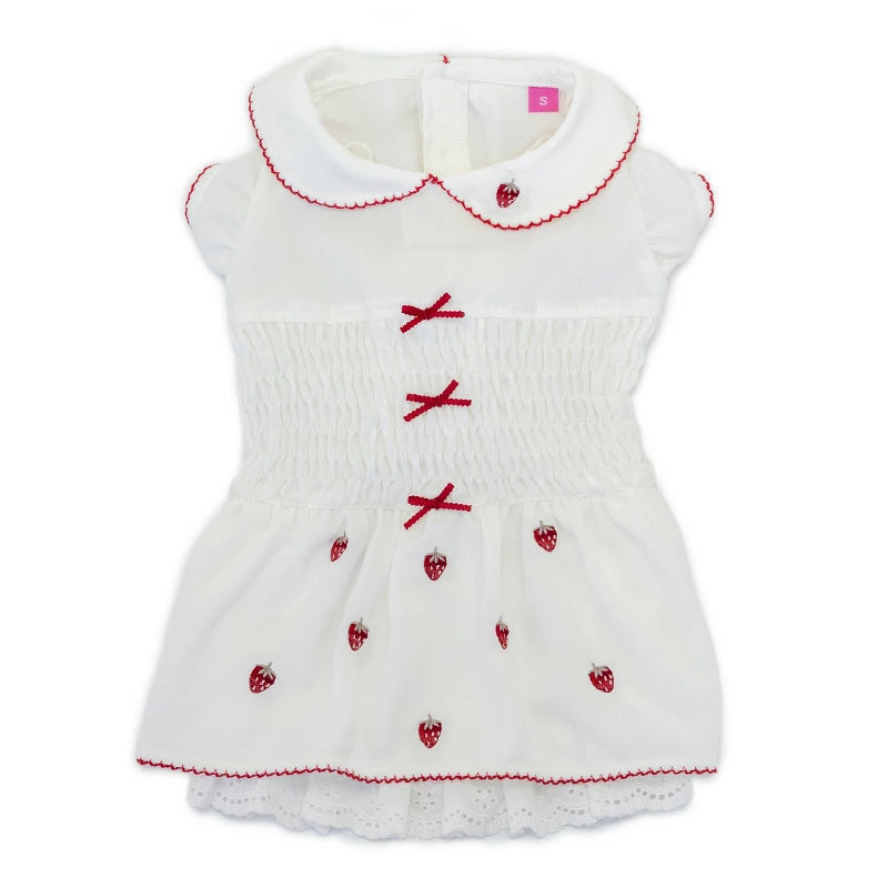 spring strawberry embroidery smocking dress