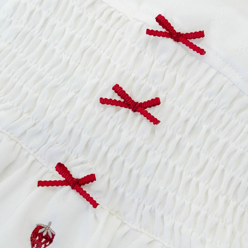 spring strawberry embroidery smocking dress