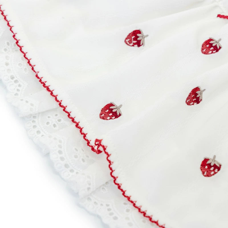 spring strawberry embroidery smocking dress