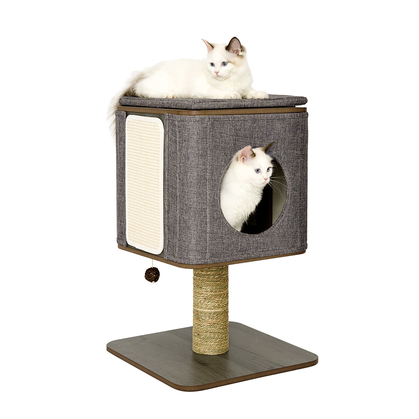 Taily Wooden Cat Tower Scratching Tree Post Cubox House Removable Cover Cat Trees Modern Furniture for Indoor Cats