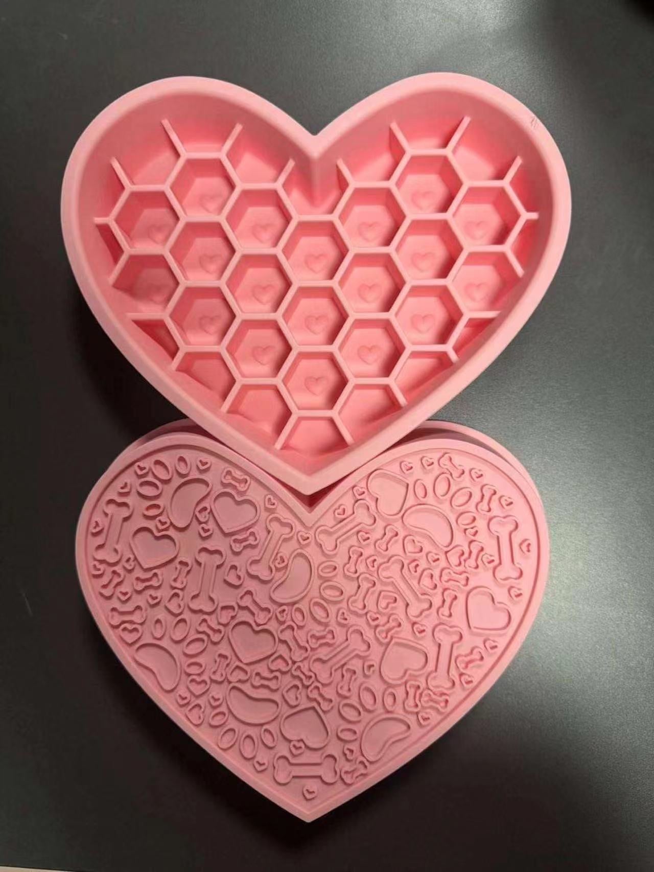 Heart Shape 3-in-1 Pet Slow Food Bowl Silicone Licking Mat and Puzzle Feeder