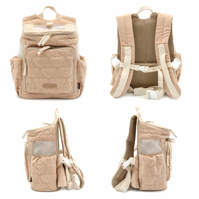 Carrier Bag, Hug & Backpack, Quilted, Beige, Anti-Jump Strap, Adjustable Bottom, Carry Case