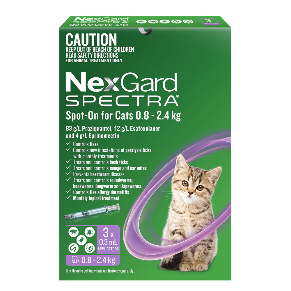 NexGard Cat SPECTRA 3 Pack | Flea, Tick, Ear Mites, Heartworm, Lungworm, Tapeworm, and Roundworm