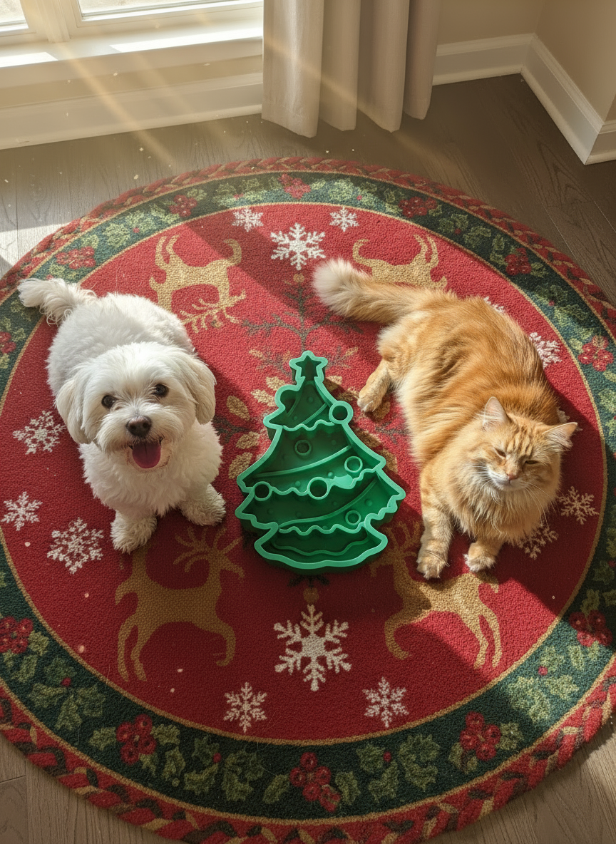 Xmas 3-in-1 Pet Slow Food Bowl Silicone Licking Mat and Puzzle Feeder Hamper