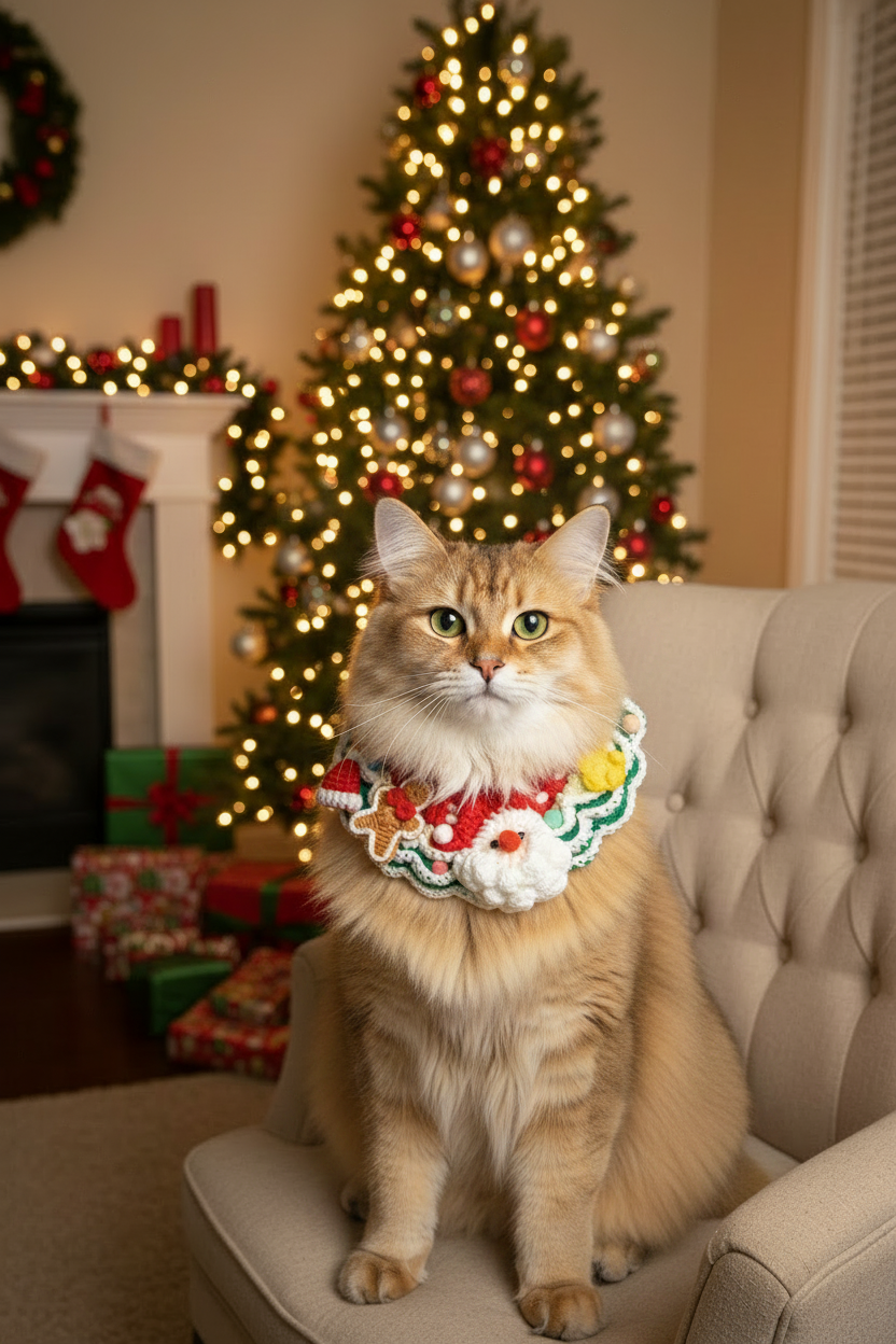 Handmade Christmas Gingerbread Man Bandana for Dogs & Cats | Large Breeds