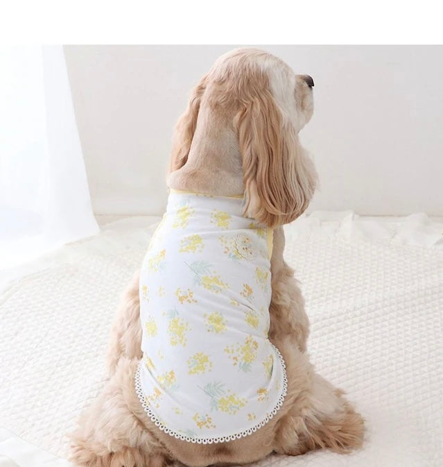Tank top, small dog, medium sized dog, large dog, mimosa pattern, first tank | Puppy, sleeveless, ruffle, stylish, cute, pet wear, dog clothes