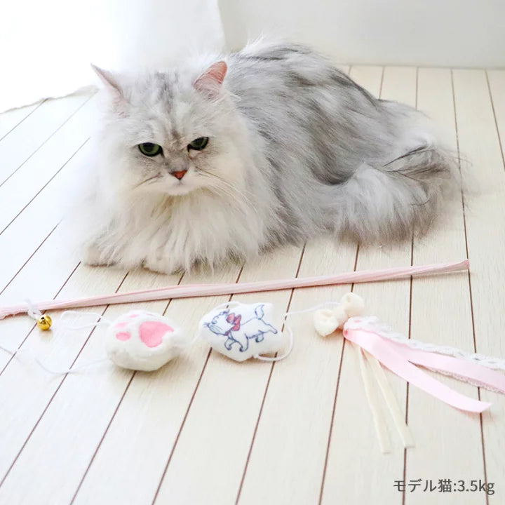 Disney Cat Toy Cat Teaser Marie Tail Ribbon | Pompom Toy with Bells Makes Sounds Cute Play Stick Cat Cat