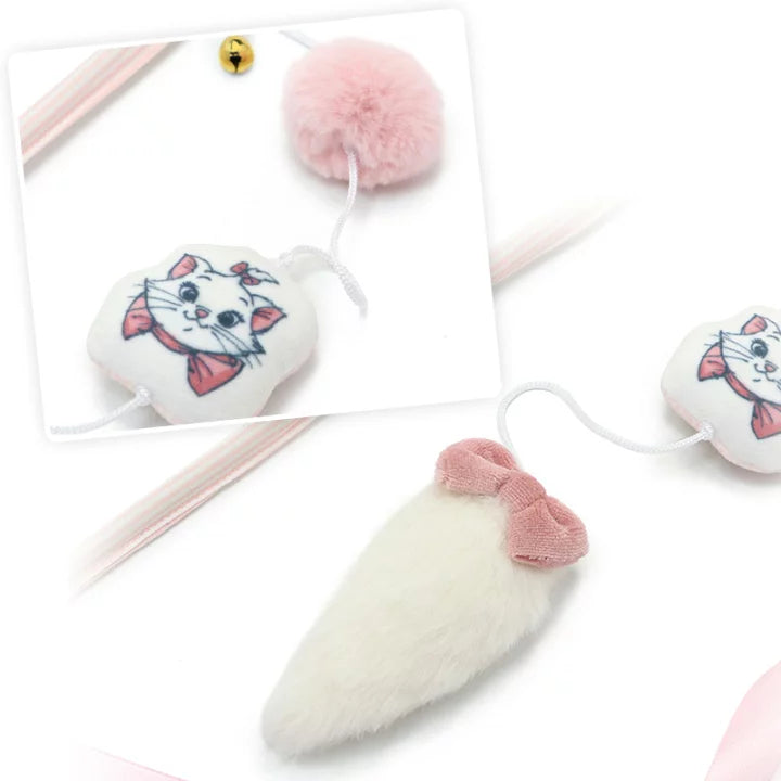 Disney Cat Toy Cat Teaser Marie Tail Ribbon | Pompom Toy with Bells Makes Sounds Cute Play Stick Cat Cat