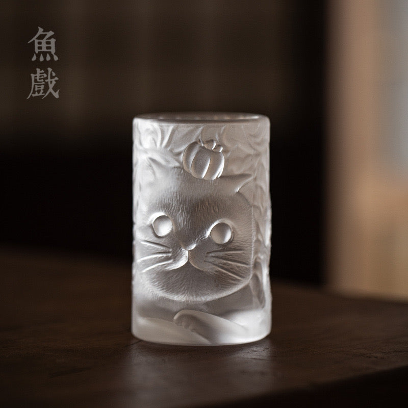 Glass Cat Tea Cups Glass Tumblers, Glass Cups for Water & Juice, Tea, Espresso, Whiskey and Other Beverages. Unique Cat Cup Gift.