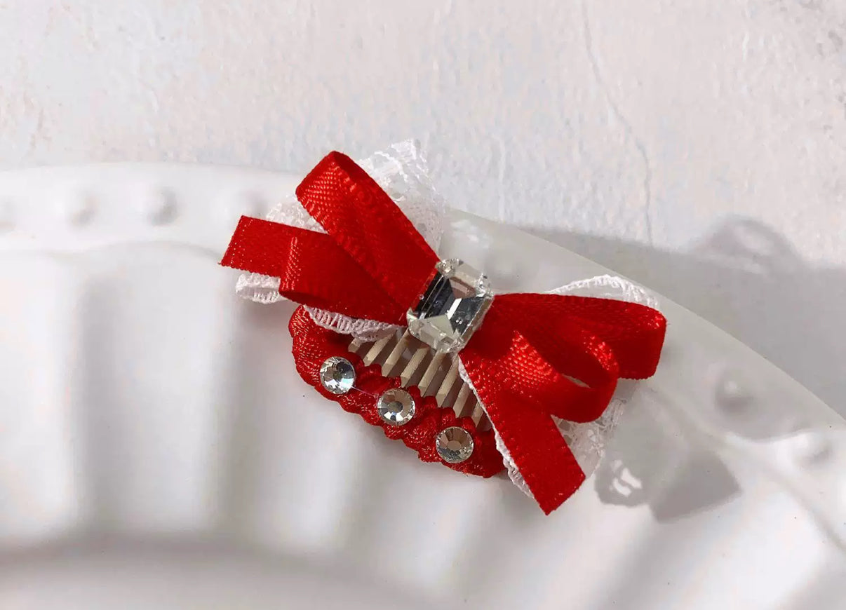 2.3cm Mini Hair Clip -Lace Bows Diamond