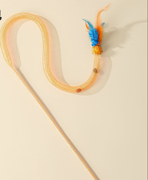 Cats Teaser with Colorful Flexible Net Tube and Feathered Attachments With Bells