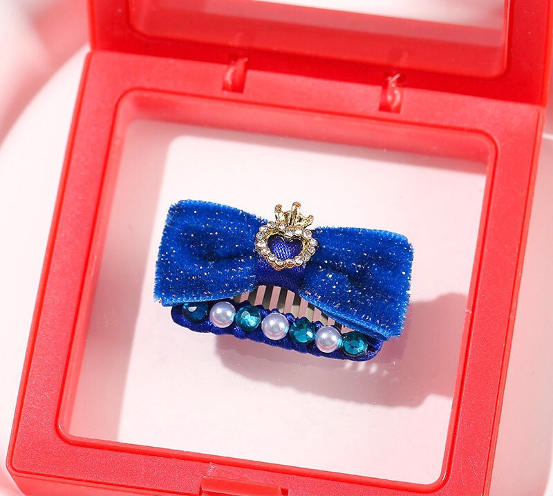 Velvet Bow with Diamond Hair Clip