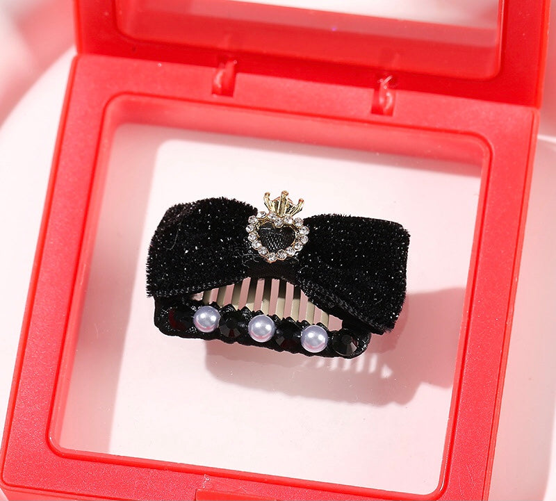 Velvet Bow with Diamond Hair Clip