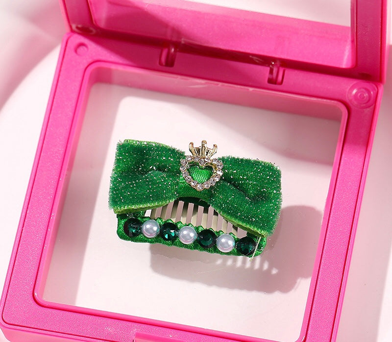 Velvet Bow with Diamond Hair Clip