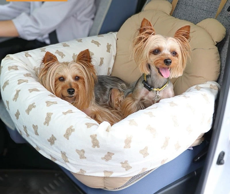 Dog drive box, bear, drive carrier, small dog | Washable, with cover, anti-jump lead, car drive bed, drive seat, stylish, anti-jump, passenger seat, camping, fluffy