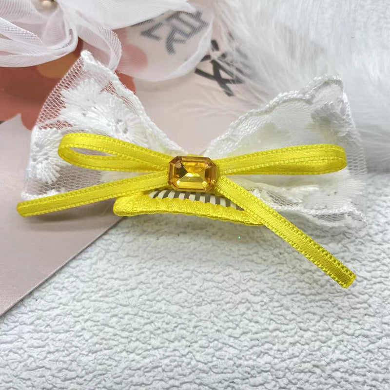 Bow with Lace and Square Diamond Hair Clip