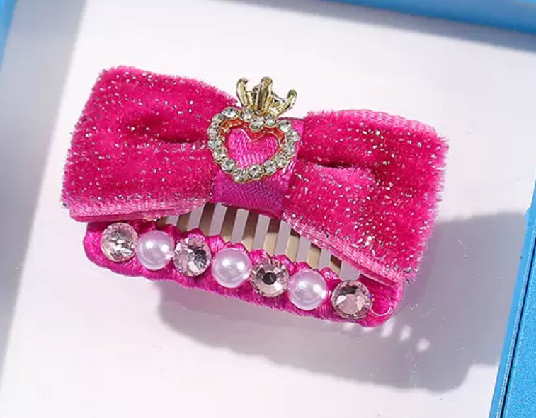Velvet Bow with Diamond Hair Clip