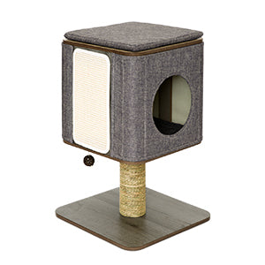 Taily Wooden Cat Tower Scratching Tree Post Cubox House Removable Cover Cat Trees Modern Furniture for Indoor Cats