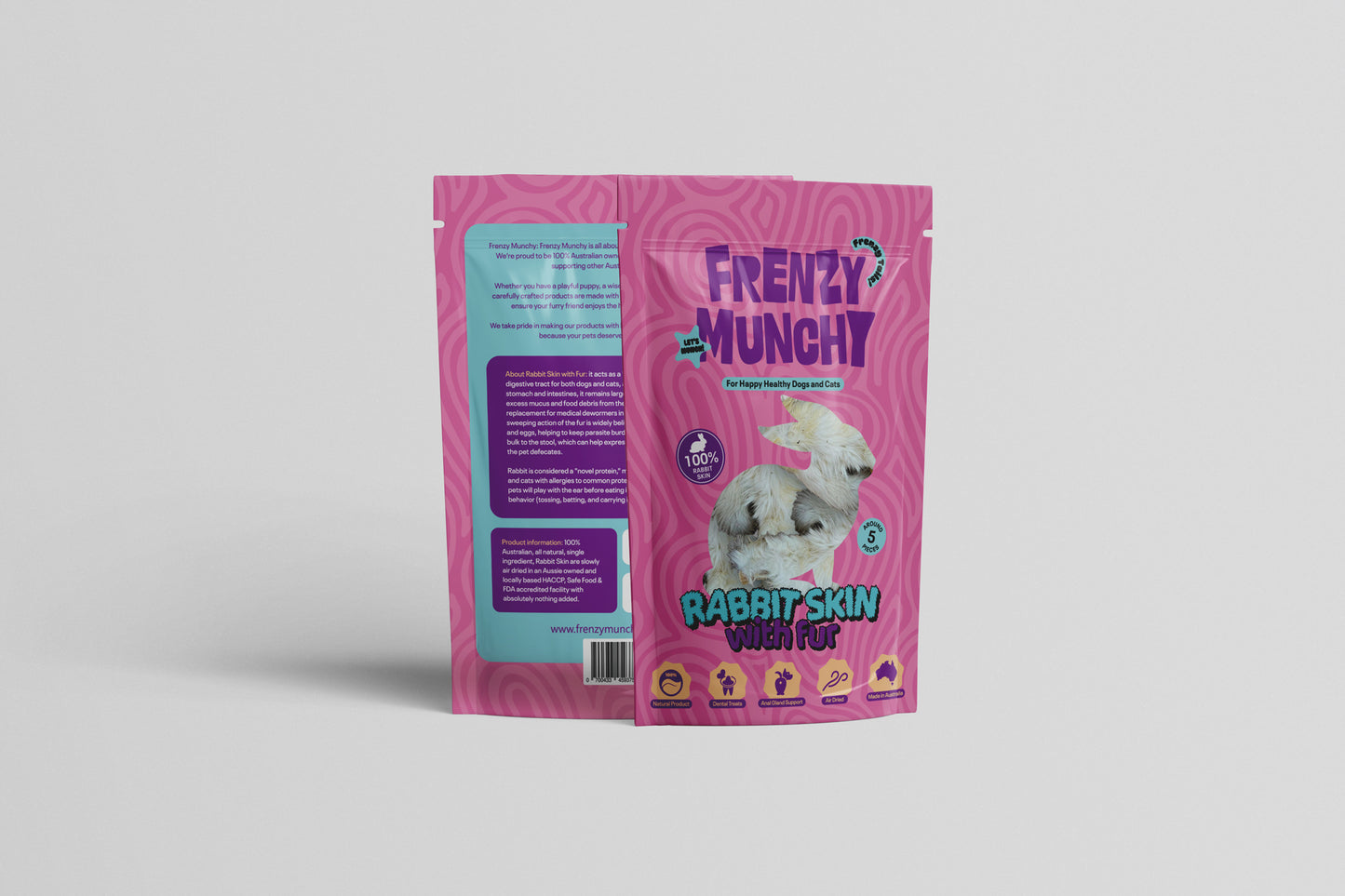 Rabbit Skin with Fur Dog Treats | Approx 5 Pack | Frenzy Munchy