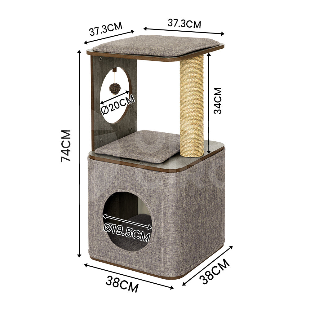 Taily Wooden Cat Tree King Scratching Post Cubox Condo Removable Cover Modern Cat Furniture House for Indoor Cats