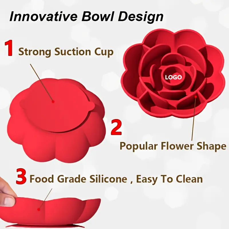 Rose-Shaped 3-in-1 Pet Slow Food Bowl Silicone Licking Mat and Puzzle Feeder