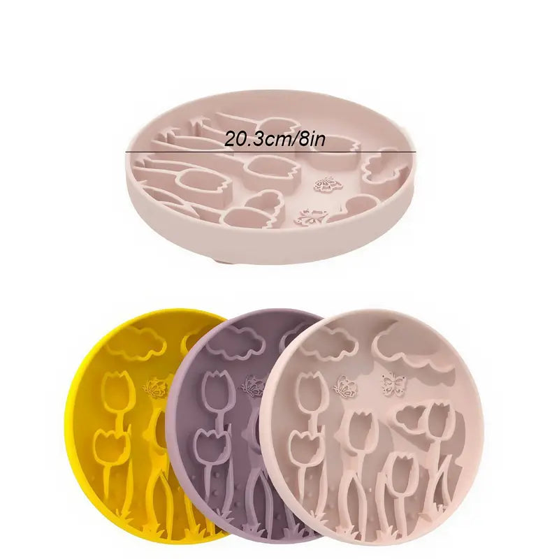 Tulips-Shaped 3-in-1 Pet Slow Food Bowl Silicone Licking Mat and Puzzle Feeder
