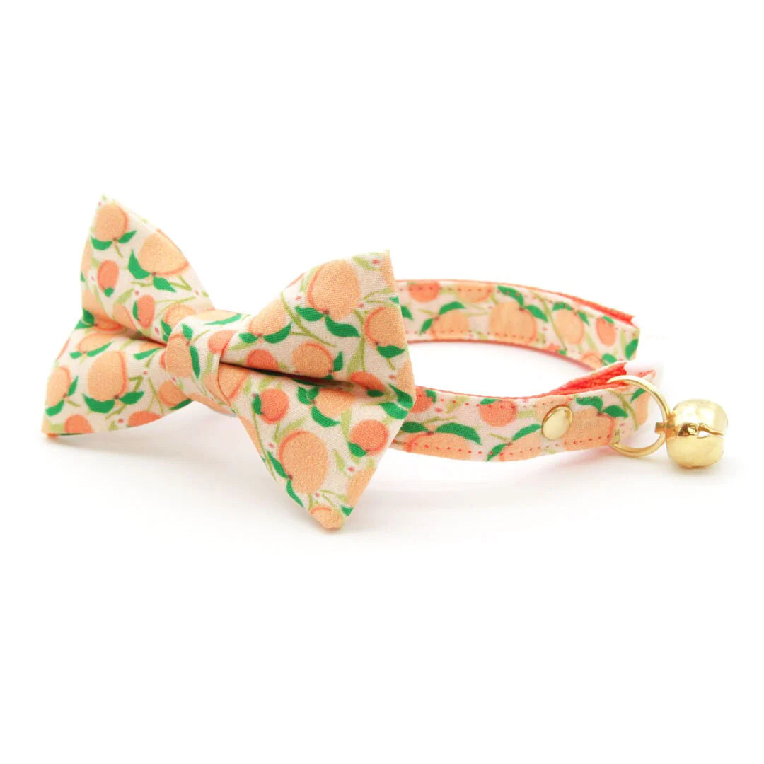 Bow Tie Cat Collar Set - "Just Peachy" - Peach Cat Collar w/ Matching Bowtie / Peaches, Fruit, Spring, Summer / Cat,