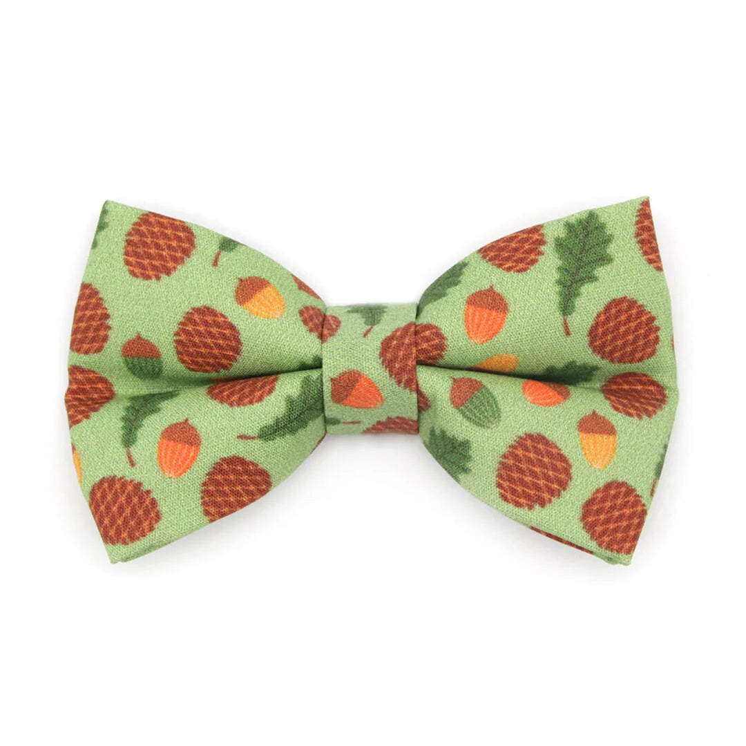 Bow Tie Cat Collar Set - "Woodland - Moss" - Pine Cones & Acorns Forest Green Cat Collar w/ Matching Bowtie / Cat