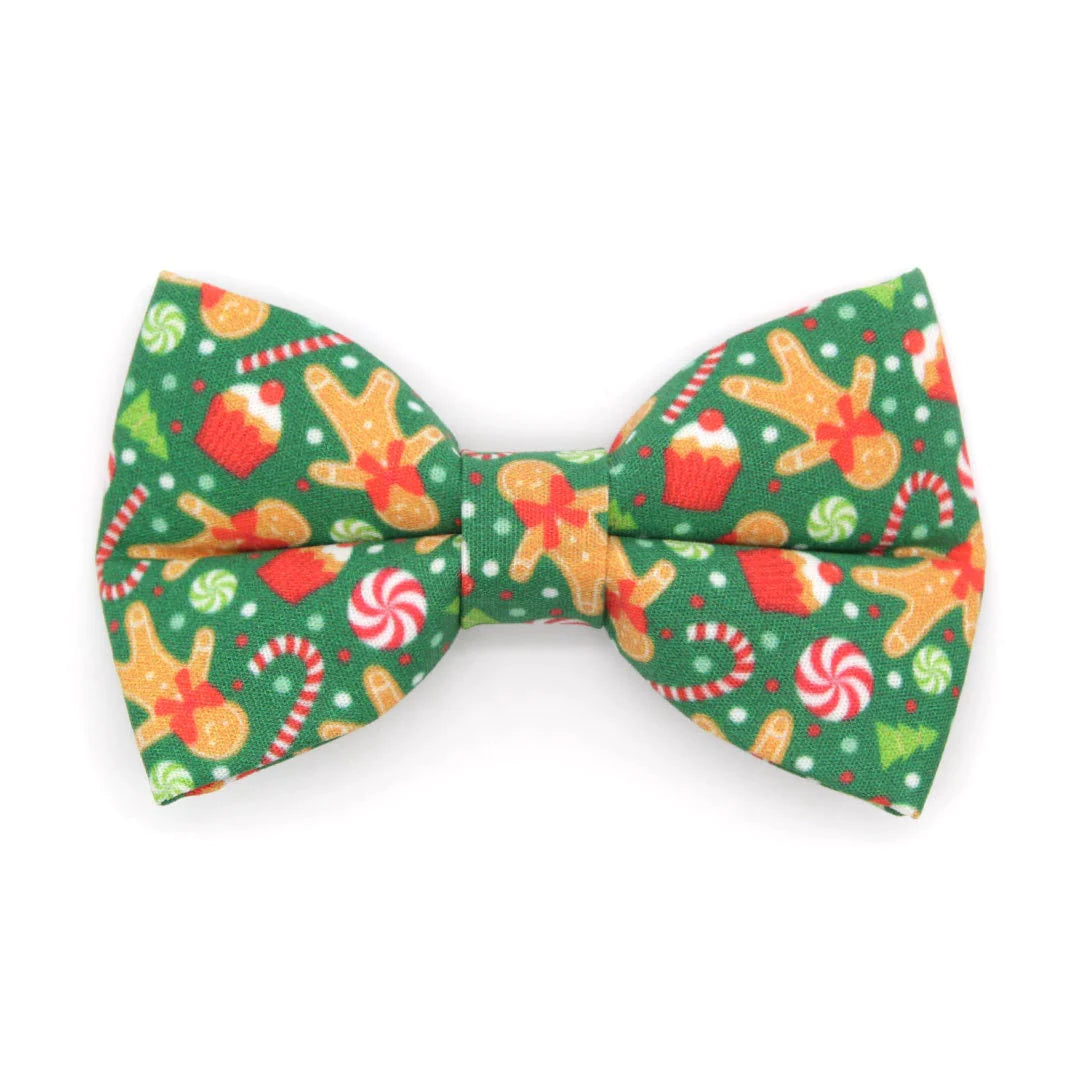 Bow Tie Cat Collar Set - "Christmas Treats - Green" - Gingerbread Holiday Cat Collar w/ Matching Bowtie / Cat