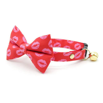 Bow Tie Cat Collar Set - Red Valentine's Day Cat Collar w/ Lipstick Kisses / Cat