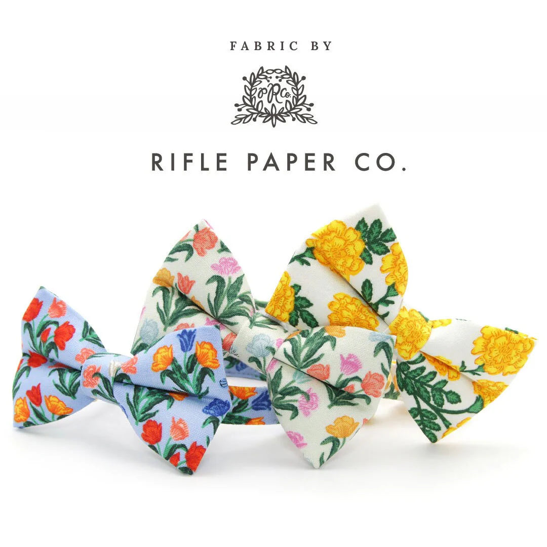 Bow Tie Cat Collar Set - "Tulip Fields - Cream" - Rifle Paper Co® Fabric Floral Cat Collar w/ Matching Bowtie / Spring, Easter / Cat
