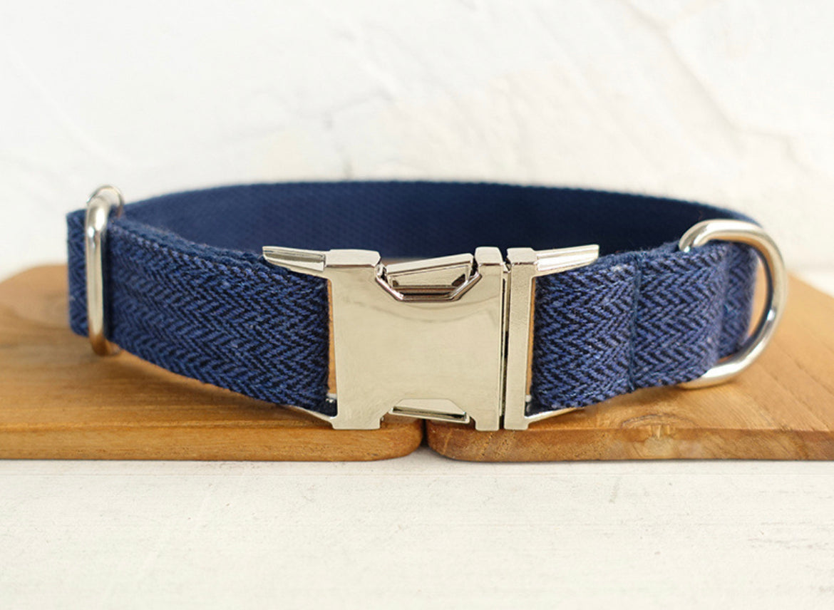 Navy Wool Collar Leash Bowtie