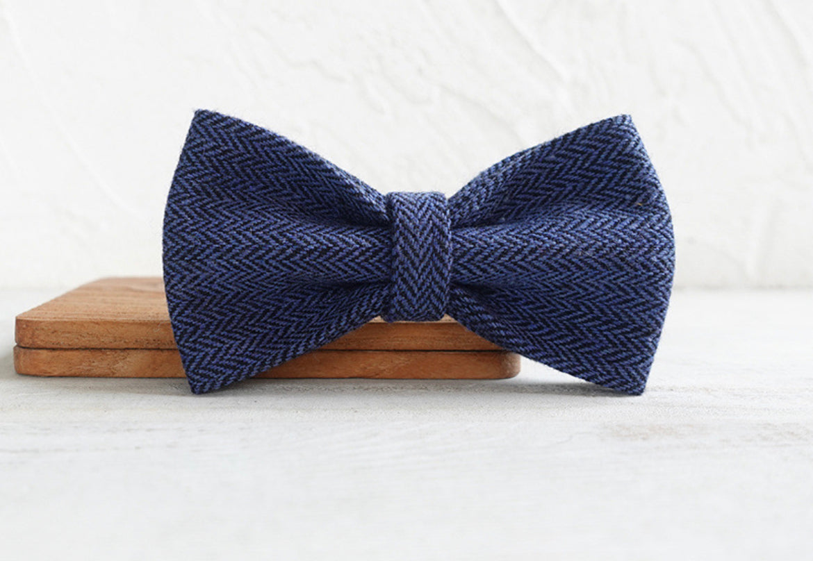Navy Wool Collar Leash Bowtie