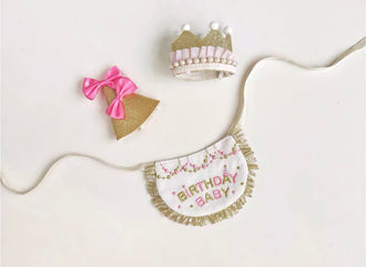 Golden Ruffles Birthday Bandana and Hat