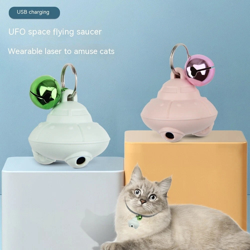 Cat Laser Toy Collar Flying Saucer USB Charging With Bell