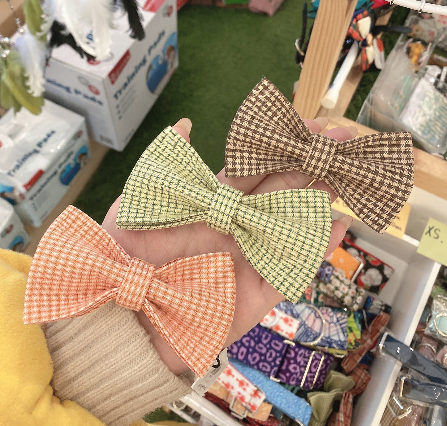Orange Checks Collar Leash Bowtie