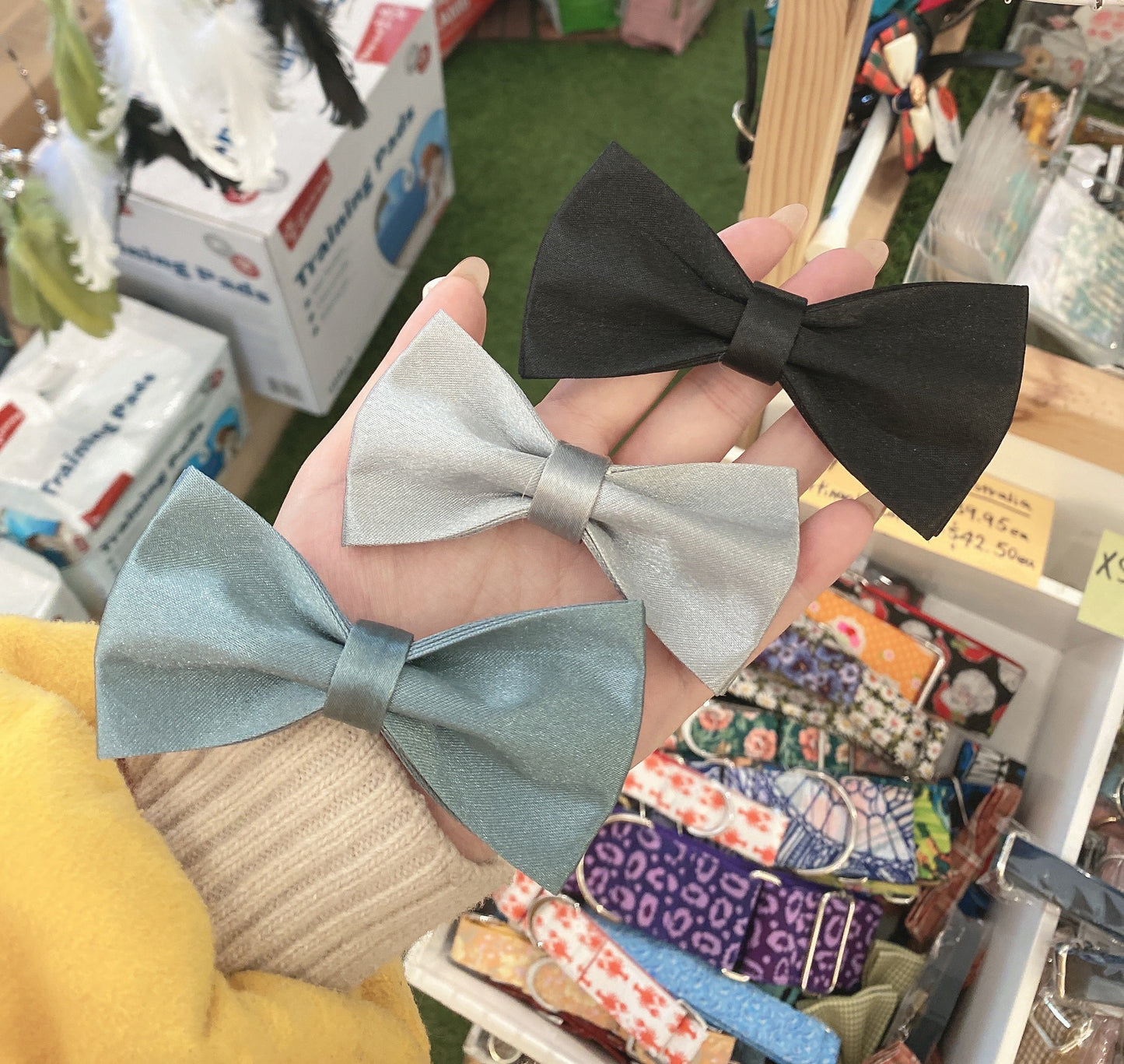 Silk Blue Collar Leash Bowtie