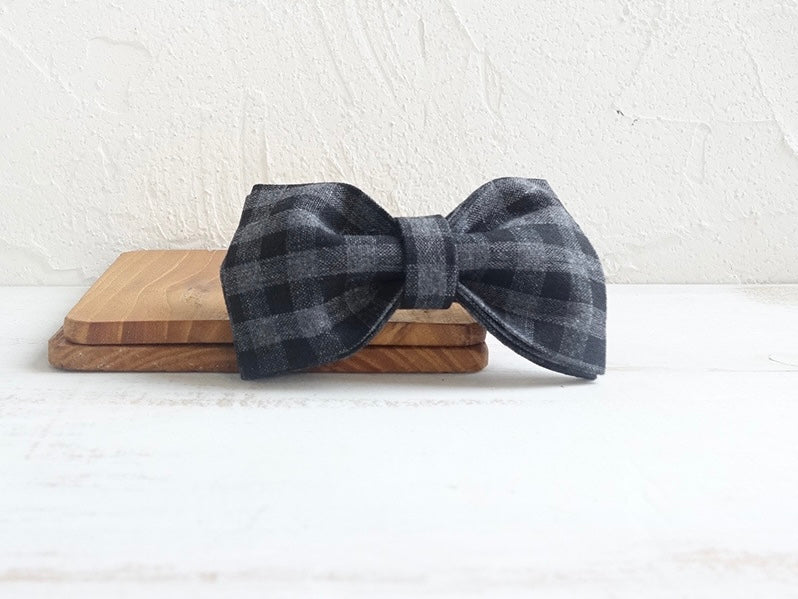 Black Grey Checks Collar Leash Bowtie