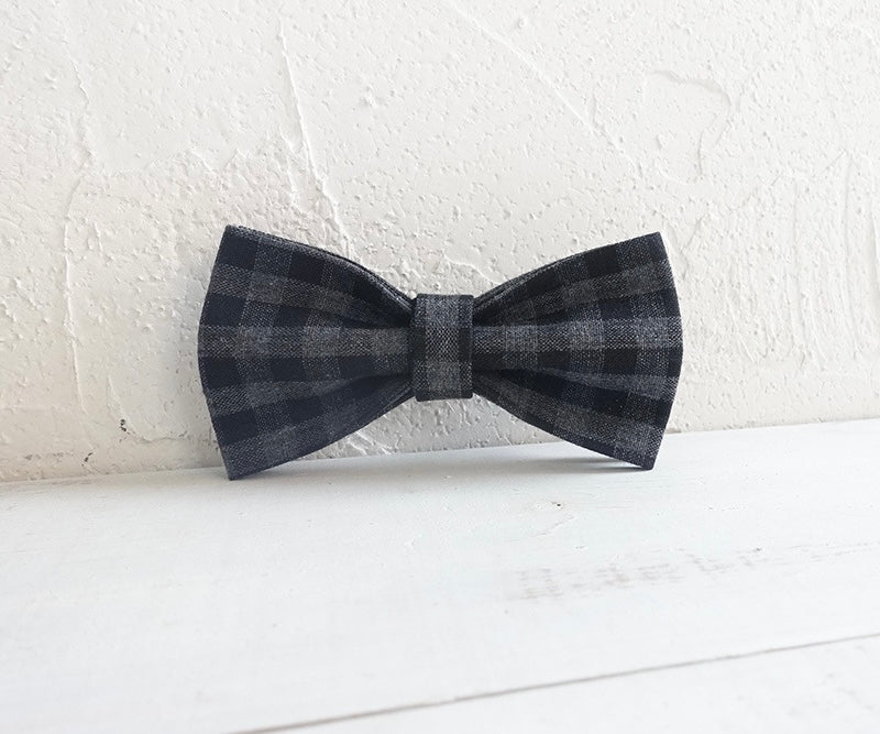 Black Grey Checks Collar Leash Bowtie