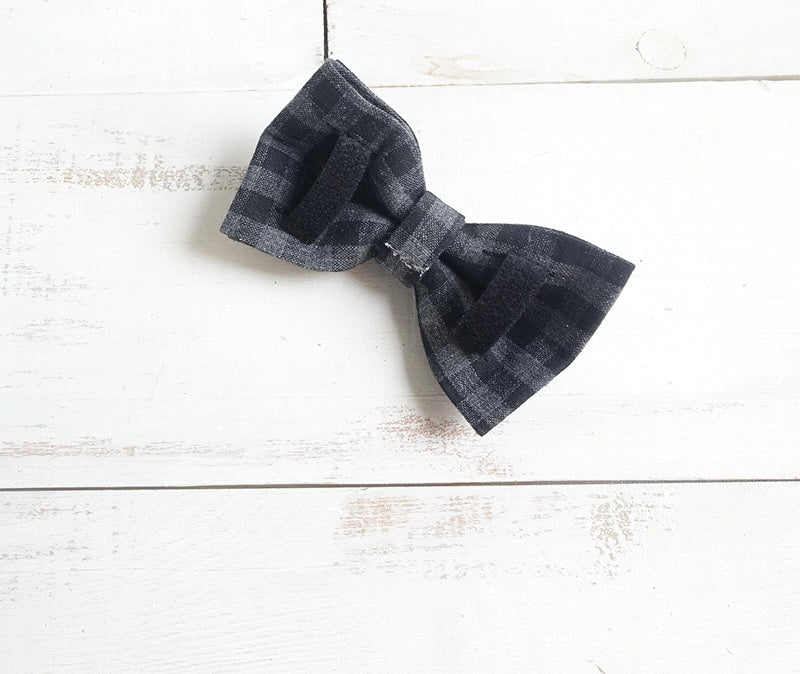 Black Grey Checks Collar Leash Bowtie