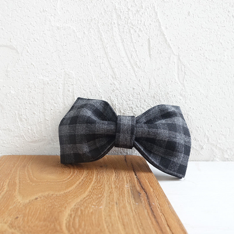 Black Grey Checks Collar Leash Bowtie
