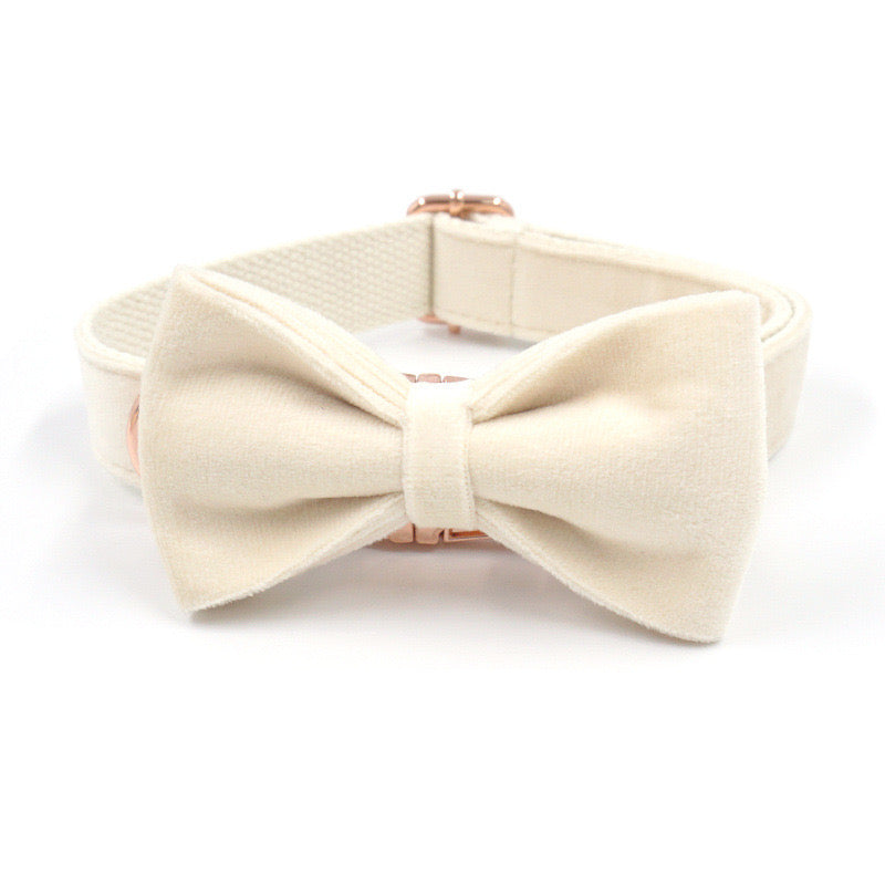 White Velour Collar Leash Bowtie