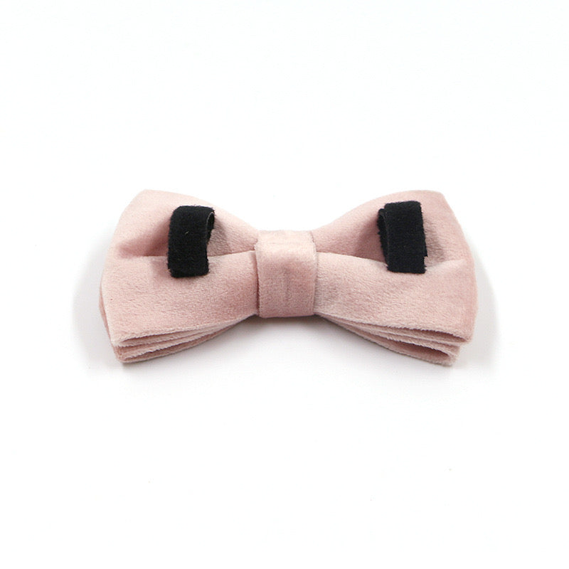 Champagne Pink Velour Collar Leash Bowtie
